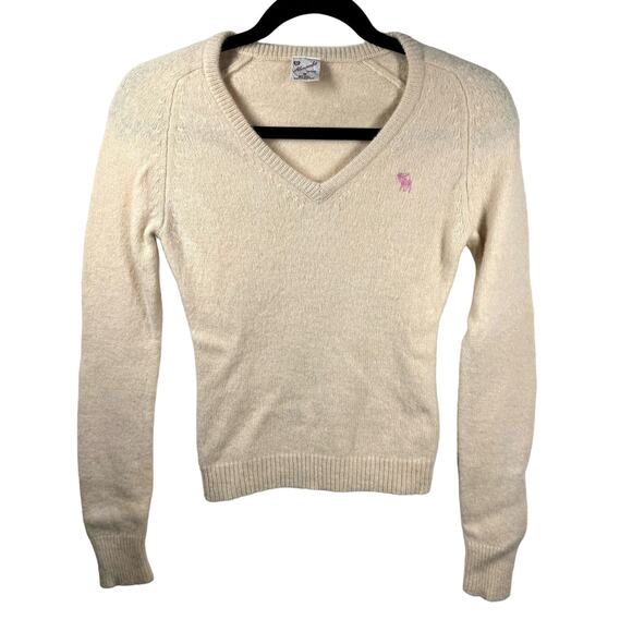 Abercrombie & Fitch Sweaters - VINTAGE 90s Abercrombie Wool Blend Sweater Cream Pink Size M Preppy Minimalist